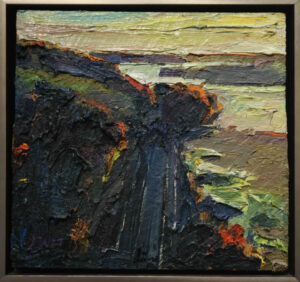 Jian Wang, Last Light Hay Bales in Snow Field, Oil on Canvas, 12”x12”, 2012-2026